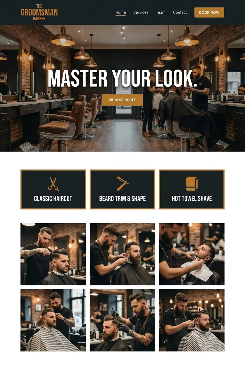 A complete barbershop website designed by YPW